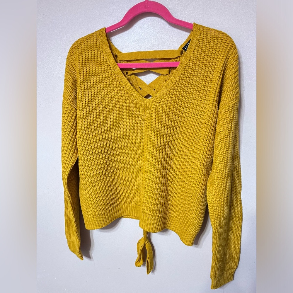 NWT Mustard Tie Back Knit Sweater
